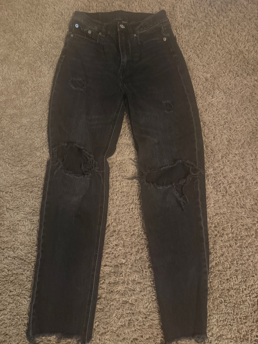 American Eagle Black Distressed High-Rise Ripped Knee Jeans